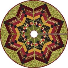 an image of a circular quilted design on a white background with the center piece in red, yellow and green