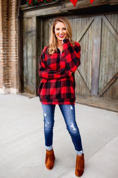 Plaid And Boujee Pullover - West Avenue Women's Plaid Shirt, Winter Outfits, Fall Outfits, Plaid, Fashion Outfits, My Style, Zipper, Clothes For Women, Women's Top