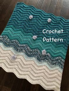 a crocheted blanket with waves and dots on the bottom that says, crochet pattern