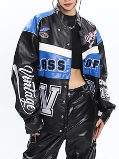 Aelfric Eden "VG" Detachable PU Racing Jacket Racer Jackets, Varsity Jacket Women, Motorcycle Jacket Women, Racing Jackets, Streetwear Jackets, Aelfric Eden, Striped Sweatpants