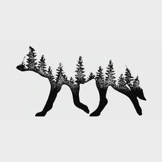 three deer silhouettes with trees in the background