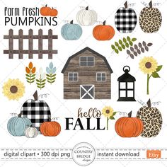 farm fresh pumpkins and hello fall clipart for scrapbooking, digital paper crafts