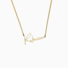 Customize this elegant necklace with your name or personalize it to make the perfect gift for the special someone in your life. Unique Handwriting, Affordable Fine Jewelry, Lily Jewelry, Modern Names, Rose Gold And Silver, Elegant Necklace, Elegant Necklaces, Box Chain, Gold Plated Silver