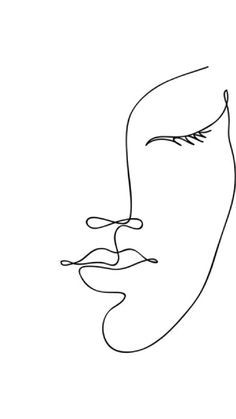 a black and white drawing of a woman's face with one line drawn on it