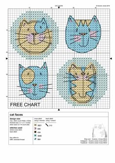 a cross stitch pattern with three cats and one cat's face on the side