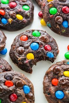 chocolate cookies with m and m candies on top