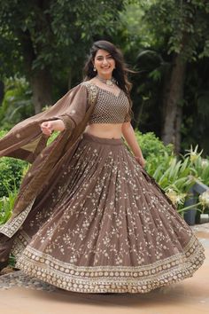 Roman Coffee Faux Blooming Lehenga Choli with Heavy Embroide