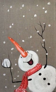 a painting of a snowman with a carrot on his nose