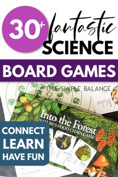 the front cover of an interactive science board game with text that reads, 30 fantastic science board games connect learn have fun