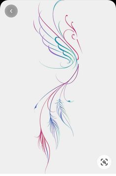 an abstract drawing of a bird with long feathers on it's tail and wings spread out