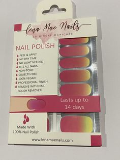 Nail Polish Strips Made With 100% Real Nail Polish Peel and Apply No Dry Time No Light Needed Fits All Nails Non-Toxic Cruelty-Free 100% Vegan Professional Finish Remove With Nail Polish Remover Includes: 16 Nail Polish Strips, Cuticle Stick, and Mini File. How to apply: Clean your nails of lotions and oils before application. Remove the clear cover from the nail polish strip. Choose the right nail polish strip size. Peel off the nail polish strip. Apply the polish strip to your nail and gently stretch it to fit. File off the excess nail polish strip. Use immediately after opening. Shipping: Orders under $20 will be shipped using a stamped envelope with no tracking number. Tracking number will be provided on all orders over $20. Please contact us if you have any issues. All Nails, Powder Nail Polish, Color Fits, No Light, Polish Remover, Nail Polish Strips, Nail Polish Remover, Pedicure Nails, Shipping Orders