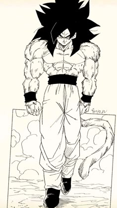 a black and white drawing of gohan from the anime dragon ball zoroa