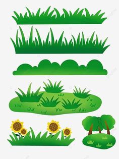 green grass and flowers on the ground, cartoon, illustration png and psd