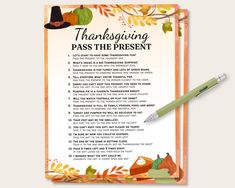 a thanksgiving pass the present with a pen