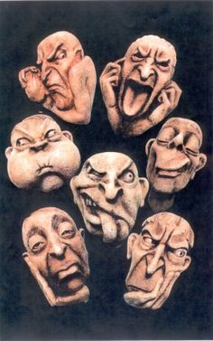 six masks with different facial expressions on them