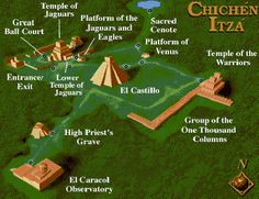 a map of the ancient city of chichen itza, with all its major landmarks