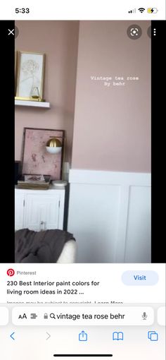 a room with pink walls and white furniture in the corner is seen on instagram