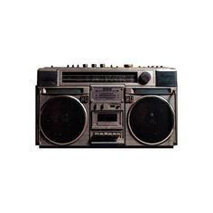 an old fashioned boombox with speakers on it's sides and the radio in front