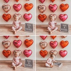 Valentines Photoshoot Backdrop Ideas, Valentine Day Picture Ideas, Valentines Baby Milestone, Valentine Balloon Photoshoot, Valentines Day For Babies, Valentines Diy Baby Photoshoot, Valentines Day Decorations Photoshoot, Baby Valentines Party, 6 Months Baby Photoshoot Ideas Valentines