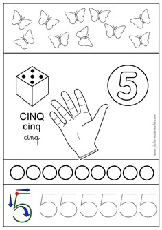 the number five worksheet for children to learn numbers and counting with their hands