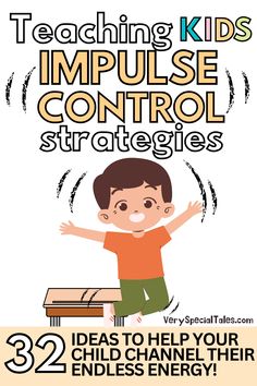 Illustration of an impulsive kid jumping from their desk and a title that reads "Teaching Kid Impulse Control Strategies" Kids Checklist, Impulse Control, Impulsive Behavior, Mindfulness For Kids, Parenting Skills, Gentle Parenting, Social Emotional Learning