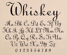 an old fashioned font with the letter whissey written in cursive writing