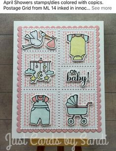 a card with some baby items on it