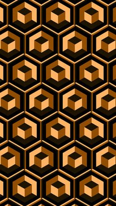 an orange and black background with hexagonal shapes