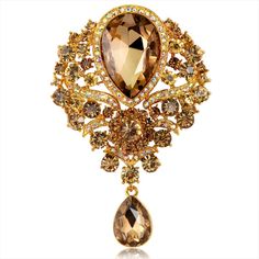 Big Elegant Regal Champagne Tear Drop Dangle Rhinestone Retro Vintage Diva Drag Queen Brooch 3-1/2 X 2-1/4 Inches Other Colors Available Thanks For Looking Have A Terrific Day! Rhinestone Bouquet, Pendant Brooch, Rhinestone Fashion, Handmade Jewelry Gift, Brooch Jewelry, Crystal Brooch, Rhinestone Jewelry, Large Crystals, Mua Sắm