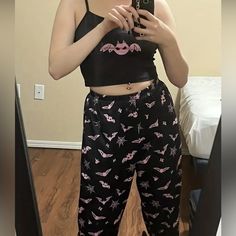 Questions? Leave A Comment Below! Women's Pajama Set Bat & Spider Web Emo Goth Design Black & Pink Size Large I Opened Packaged For Pictures Pastel Goth Pajamas, Gothic Pjs, Emo Pajamas, Goth Pajamas, Goth Design, Pink Goth, Black Pajamas, Goth Clothing, Fashion Guide