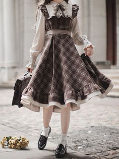 ❤︎Retro Brown Check Volume Sleeveless Layered Dress + Pearl Ribbon Accessory + Classical Belt Coat

Pre-order item】︎❤︎ Brown Aesthetic Clothing, Brown Clothing Aesthetic, Cute Brown Outfits, Doll Outfits Aesthetic, Brown Dress Aesthetic, Baker Outfit, Brown And White Dress, Brown Plaid Dress, Dark Academia Dresses