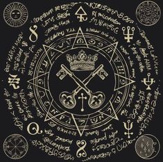 an astrological circle with symbols in gold and white on a black background royalty illustration