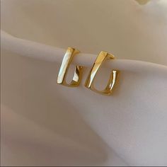 Small Gold Plated Minimalist Huggie Earrings. 2 Pairs. Geometric Hoop Earrings, Gold Earrings For Women, Gold Geometric, Square Earrings, Delicate Jewelry, Girls Earrings, Metal Earrings, Geometric Earrings, Circle Earrings