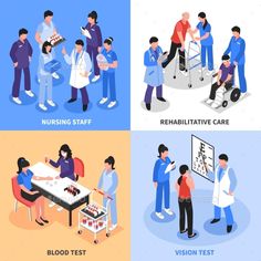 people in different stages of life at the hospital and nursing staffs are doing various tasks