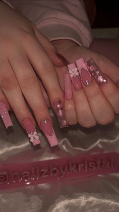 Pink Mexican Nails, Pink Extra Nails, Mexican Nails, Latina Nails, Diy Acrylic Nails, Anime Nails, Drip Nails, Nails Design With Rhinestones, Grunge Nails