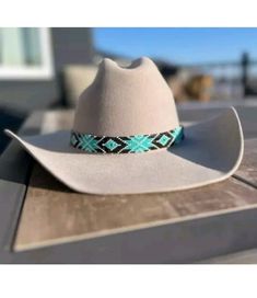 Turquoise Hat Band, Beaded Cowboy Hat Bands, Beaded Hats, Teal Hat, Hat Burning, Cowboy Hat Bands, Beaded Hat Bands, Country Hats, Hat Bands