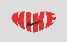 the nike logo is made out of red and white fabric with black letters on it