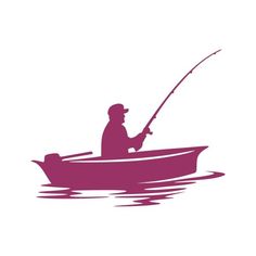 a man in a boat with a fishing rod on the water, silhouetted against a white background