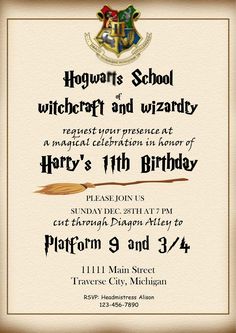 harry potters school birthday party poster