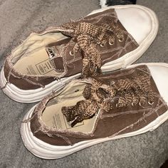 Brown Maison Miharas Sneakers. Mens Size 11. They Are Slightly Worn As The Shoe Comes With Frayed Threads As The Style. Maison Mihara, Shoes Brown, Shoes Color, Sneakers Shoes, Mens Shoes Sneakers, Men's Shoes, Shoes Sneakers, Man Shop, Sneakers