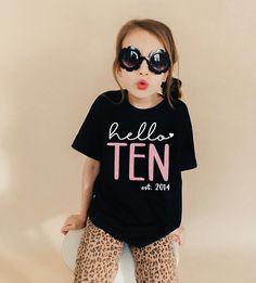 Hello Ten Est 2014 Shirt - 10th Birthday Shirt - Hello 10th - Birthday Gift For Girls - Birthday Party Shirt ---------------- THE ITEM: ✧ 100% Cotton ✧ Classic unisex Fit 📦 PRODUCTION TIME & SHIPPING ✧ Most orders are prepared within 24-48 hours. ✧ Item is shipped via regular mail (NO tracking is provided). ✧ If you haven't receive your order within the estimated time, please contact me asap, I will be happy to help. ✧ On a deadline? Upgrade is available at checkout. 10th Birthday Shirt, 10 Birthday, Birthday Party Shirt, Gift For Girls, 10th Birthday, Girls Birthday, Birthday Gifts For Girls, Birthday Shirt, Party Shirts