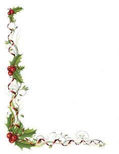 holly and red ribbon border on white background