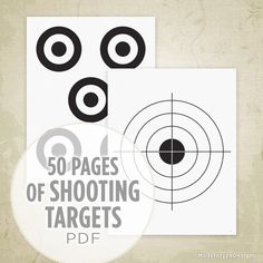 the 50 pages of shooting targets are shown in black and white, with an image of three