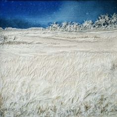 an abstract painting with white fur and blue sky