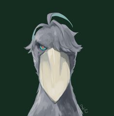 an illustration of a bird with blue eyes and a large beak on it's head