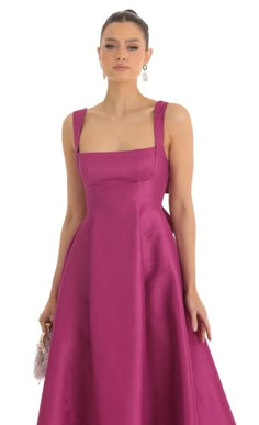 Fit and Flare Maxi Dress in Dark Pink | LUCY IN THE SKY Evening Mini Dress With Square Neck And Tie Back, Evening Mini Dress With Tie Back And Square Neck, Elegant Purple Mini Dress With Tie Back, Square Neck Purple Party Dress, Cocktail Dress With Square Neck And Tie Back, Cocktail Dress With Tie Back And Square Neck, Purple Square Neck Mini Dress For Party, Spring A-line Mini Dress For Dinner, Purple Square Neck Party Dress