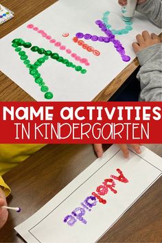 kids making name activities in the shape of letters on paper with colored crayons