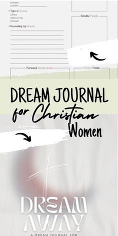 the dream journal for christian women is shown in black and white, with an arrow pointing to