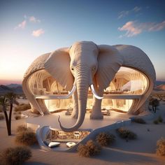 an elephant shaped building in the desert