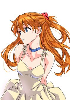 Asuka Langley, Yellow Dress, Yellow, Twitter, Red, Hair, Anime, White